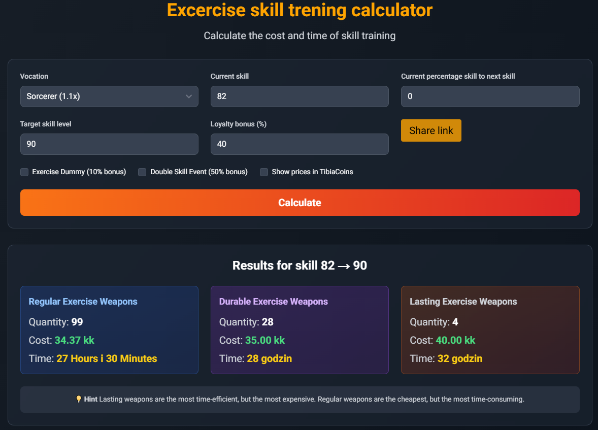 Exercise Skill Calculator